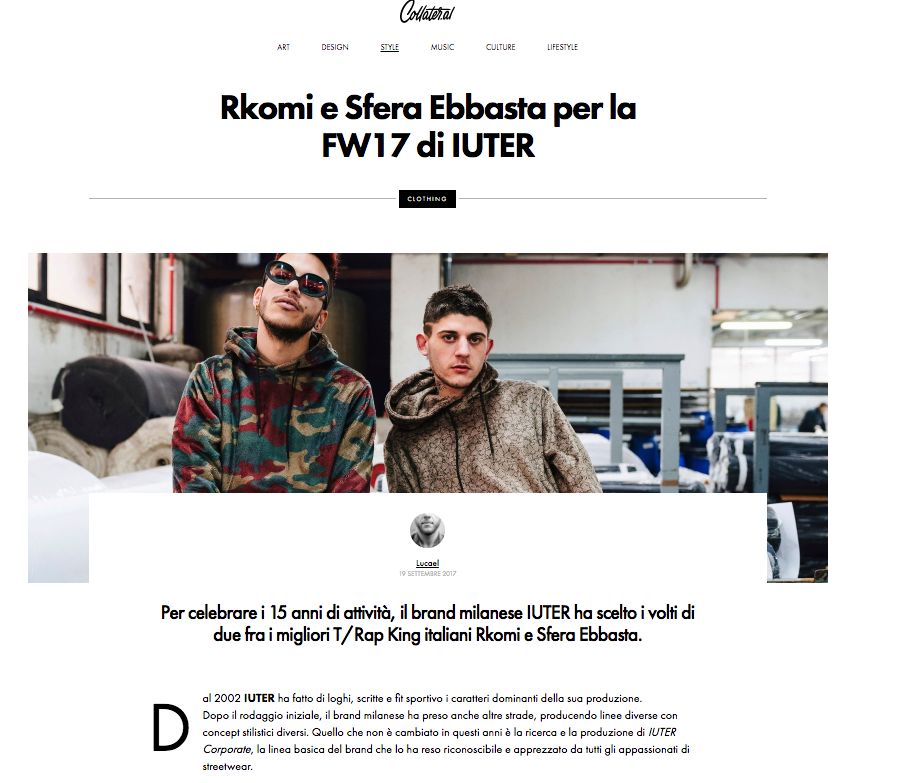 IUTER fw17 corporate Lookbook ft Sfera Ebbasta e Rkomi on Collater.al