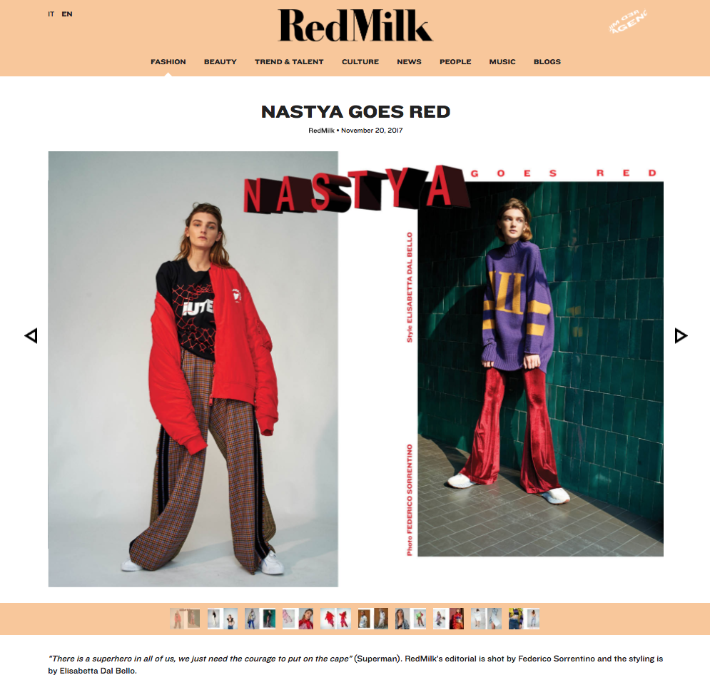 Redmilk editorial 'NASTYA goes REd' ft IUTER fw17