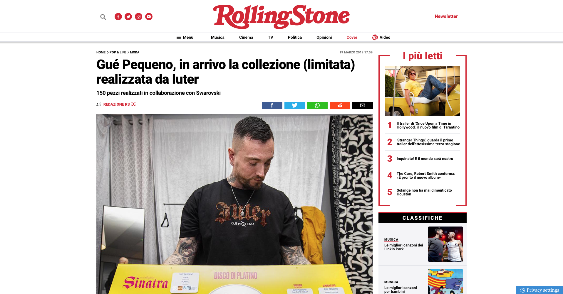 IUTER and Swarovski for Guè Pequeno @ Mediolanum Forum ON ROLLING STONE